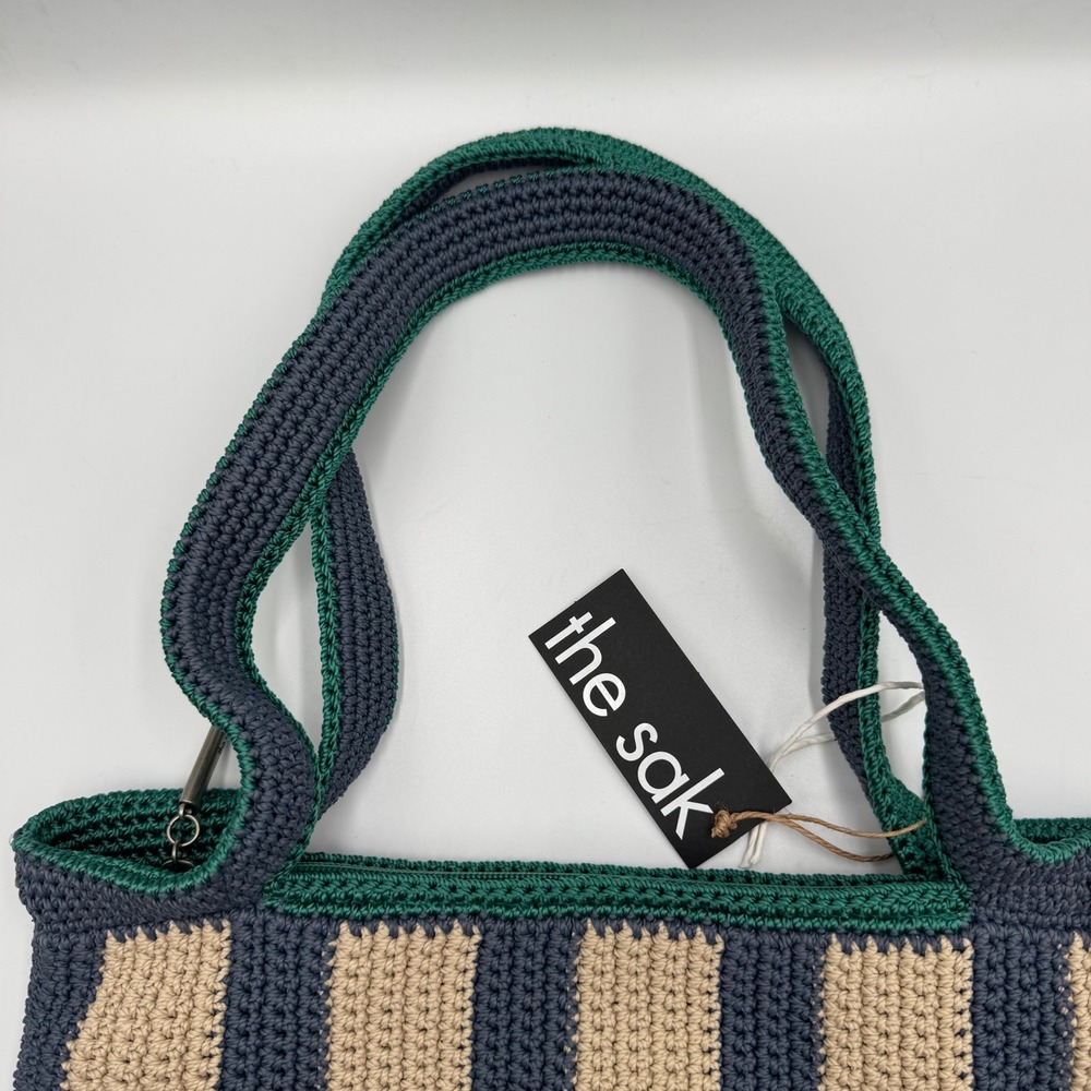 The Sak Gen Tote Bag Women's Green Beige Striped Crochet Recycled 109915 - Picture 6 of 12